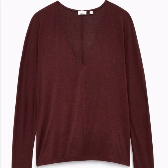 Aritzia Wilfred Fragon Burgundy V Neck Tee XXS - Picture 3 of 5